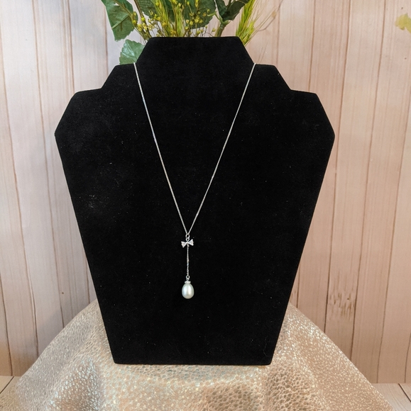 Sterling Silver Pearl and CZ Necklace - Picture 2 of 5